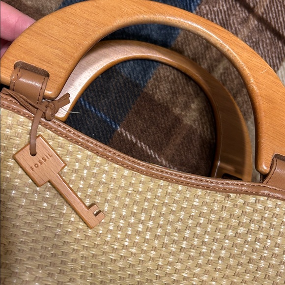 Fossil Tan Woven Tote with Wooden Handles - Picture 12 of 14